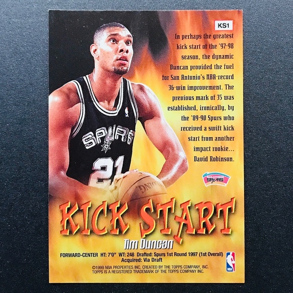 Tim Duncan - 1998-99 Topps Kick Start #KS1 - Picture 2 of 2